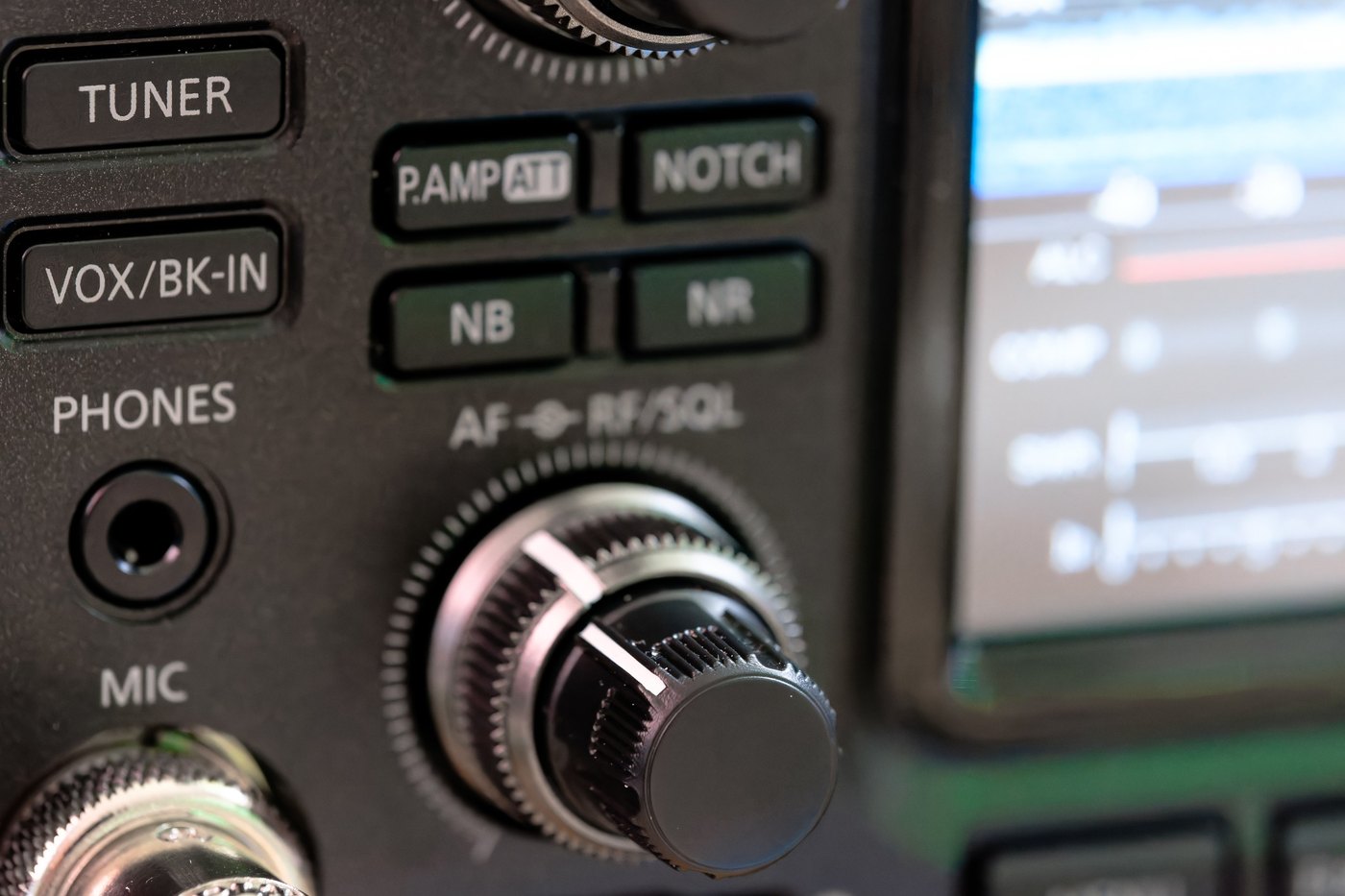Close-up of HF radio controls